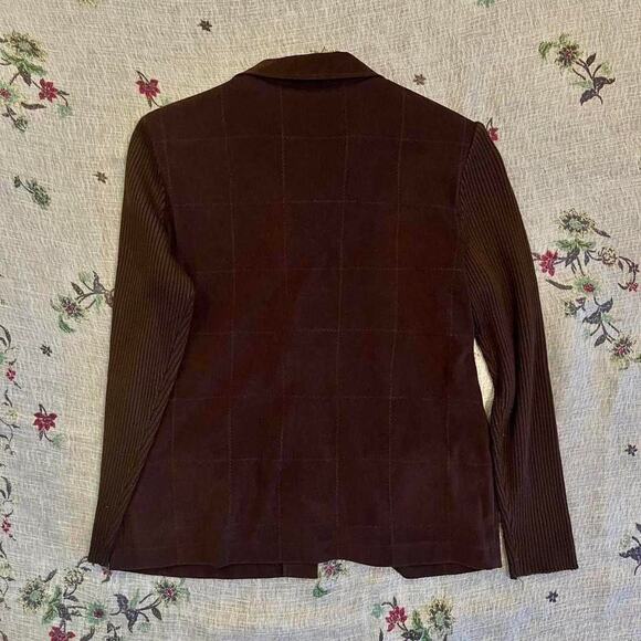 VTG Notations Brown Faux Suede Jacket Shacket Rib Knit Sleeve Medium Western - Picture 2 of 5